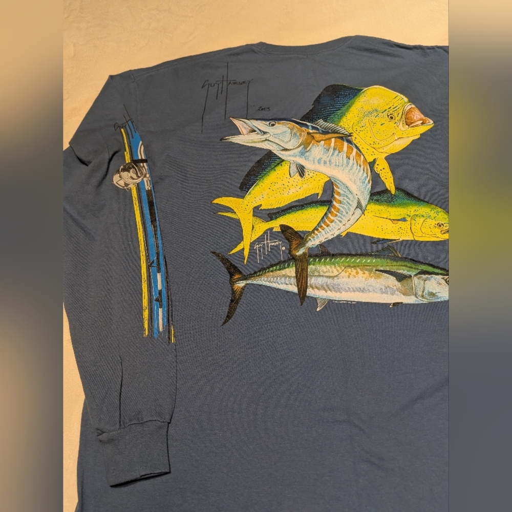 Guy Harvey Blue Long Sleeve Shirt with Fish Graphic. 2xl. Vintage.
